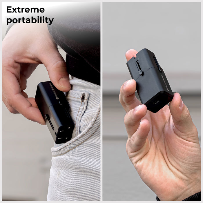 Pocket Travel Charger - US/EU/UK/AU plugs - Pocket Travel Charger - US/EU/UK/AU plugs - 30W - 1 Port - Compact black pocket travel charger with retractable US/EU/UK/AU plugs, sleek design. - Rolling Square Pocket Travel Charger - US/EU/UK/AU plugs - 30W - 1 Port - Compact black pocket travel charger with retractable US/EU/UK/AU plugs, sleek design. - Rolling Square