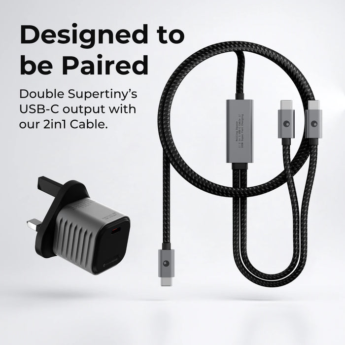 Supertiny - The smallest 65W GaN Charger - Supertiny - The smallest 65W GaN Charger and braided double USB-C to USB-C cable. - Rolling Square Supertiny - The smallest 65W GaN Charger and braided double USB-C to USB-C cable. - Rolling Square