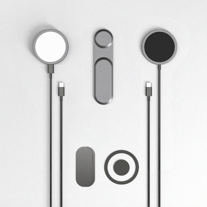 EDGE® Full Kit - Productivity magnetic kit - EDGE® Full Kit - Productivity magnetic kit - Carrara White - Magnetic productivity kit in carrara white and basalt grey with circular chargers and metallic mounts. - Rolling Square EDGE® Full Kit - Productivity magnetic kit - Carrara White - Magnetic productivity kit in carrara white and basalt grey with circular chargers and metallic mounts. - Rolling Square