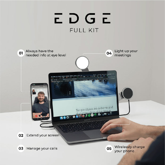 EDGE® Full Kit - Productivity magnetic kit - EDGE® Full Kit - Productivity magnetic kit - Carrara White - Magnetic productivity kit with phone and tablet stands plus wireless charging pad in black and silver. - Rolling Square EDGE® Full Kit - Productivity magnetic kit - Carrara White - Magnetic productivity kit with phone and tablet stands plus wireless charging pad in black and silver. - Rolling Square