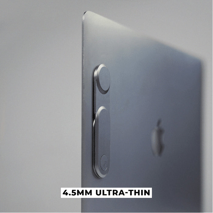 EDGE® Full Kit - Productivity magnetic kit - EDGE® Full Kit - Productivity magnetic kit - Carrara White - Ultra-thin silver magnetic kit attached to sleek grey laptop edge. - Rolling Square EDGE® Full Kit - Productivity magnetic kit - Carrara White - Ultra-thin silver magnetic kit attached to sleek grey laptop edge. - Rolling Square