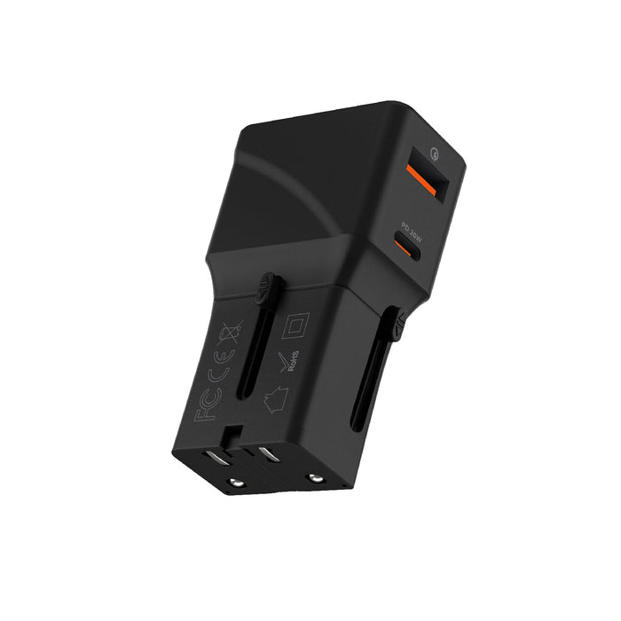 Pocket Travel Charger - US/EU/UK/AU plugs - Pocket Travel Charger - US/EU/UK/AU plugs - 30W - 1 Port - Compact black travel charger with dual USB-C ports and interchangeable US/EU/UK/AU plugs. - Rolling Square Pocket Travel Charger - US/EU/UK/AU plugs - 30W - 1 Port - Compact black travel charger with dual USB-C ports and interchangeable US/EU/UK/AU plugs. - Rolling Square