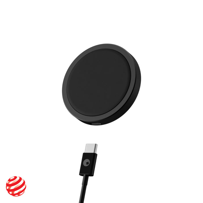 EDGE® Pro Wireless Charger - MagSafe charger, up to 15W - EDGE® Pro Wireless Charger - MagSafe charger, up to 15W - Hyperspace Black - Sleek black wireless charger pad with USB-C cable set against white background. - Rolling Square EDGE® Pro Wireless Charger - MagSafe charger, up to 15W - Hyperspace Black - Sleek black wireless charger pad with USB-C cable set against white background. - Rolling Square