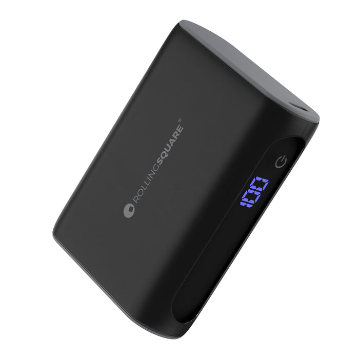 Essential Power Bank - 10,000mAh capacity, on-the-go - Essential Power Bank - 10,000mAh capacity, on-the-go - Black - Compact black power bank with digital battery indicator and rounded edges. - Rolling Square Essential Power Bank - 10,000mAh capacity, on-the-go - Black - Compact black power bank with digital battery indicator and rounded edges. - Rolling Square