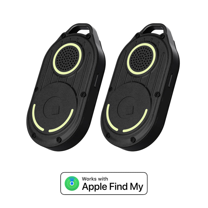 AirNotch™ Pro - Android & Apple Bluetooth tracker - AirNotch™ Pro - Android & Apple Bluetooth tracker - Black - Apple Network - Two black AirNotch™ Pro Bluetooth trackers with circular LED accents compatible with Apple Find My network. - Rolling Square AirNotch™ Pro - Android & Apple Bluetooth tracker - Black - Apple Network - Two black AirNotch™ Pro Bluetooth trackers with circular LED accents compatible with Apple Find My network. - Rolling Square