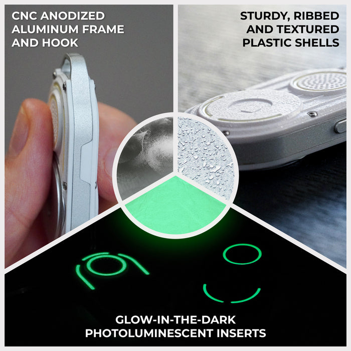 AirNotch™ Pro - Android & Apple Bluetooth tracker - AirNotch™ Pro - Android & Apple Bluetooth tracker - Black - Apple Network - White Bluetooth tracker with ribbed textured shell, ribbed anodized aluminum frame, and glow-in-the-dark inserts. - Rolling Square AirNotch™ Pro - Android & Apple Bluetooth tracker - Black - Apple Network - White Bluetooth tracker with ribbed textured shell, ribbed anodized aluminum frame, and glow-in-the-dark inserts. - Rolling Square