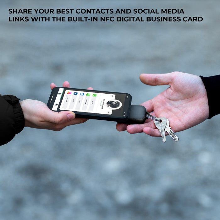 TAU® 2 - Emergency keyring power bank - TAU® 2 - Emergency keyring power bank - Mercury Black - Compact black emergency keyring power bank with built-in NFC digital business card feature, attached to keys. - Rolling Square TAU® 2 - Emergency keyring power bank - Mercury Black - Compact black emergency keyring power bank with built-in NFC digital business card feature, attached to keys. - Rolling Square