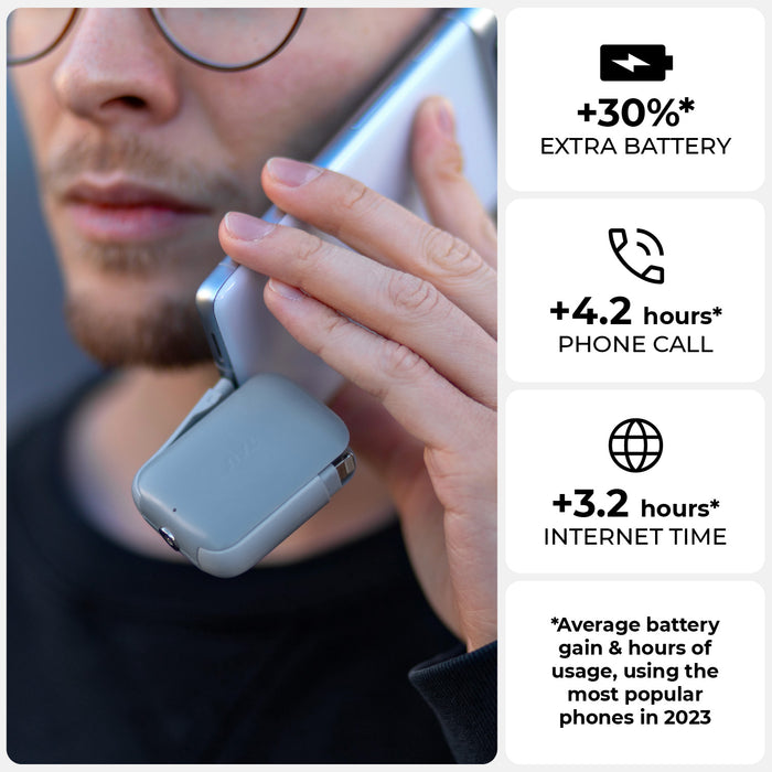 TAU® 2 - Emergency keyring power bank - TAU® 2 - Emergency keyring power bank - Mercury Black - Compact gray emergency keyring power bank held near face with rounded edges and smooth finish. - Rolling Square TAU® 2 - Emergency keyring power bank - Mercury Black - Compact gray emergency keyring power bank held near face with rounded edges and smooth finish. - Rolling Square