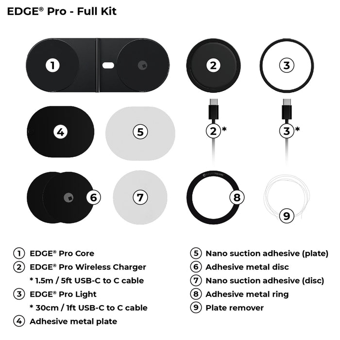 EDGE® Pro Full Kit - MagSafe modular kit - EDGE® Pro Full Kit - MagSafe modular kit - Hyperspace Black - MagSafe modular kit with black EDGE Pro case, wireless charger, USB-C cables, suction adhesives, metal disc, ring, and plate . - Rolling Square EDGE® Pro Full Kit - MagSafe modular kit - Hyperspace Black - MagSafe modular kit with black EDGE Pro case, wireless charger, USB-C cables, suction adhesives, metal disc, ring, and plate . - Rolling Square