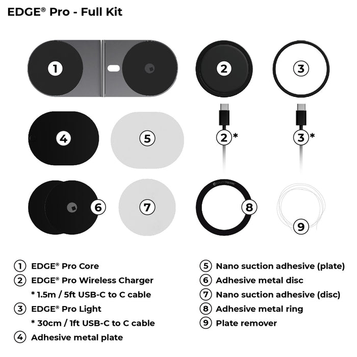 EDGE® Pro Full Kit - MagSafe modular kit - EDGE® Pro Full Kit - MagSafe modular kit - Hyperspace Black - EDGE Pro Full Kit components including MagSafe wireless charger, Pro coil, USB-C cables, nano suction adhesive, metal disc,. - Rolling Square EDGE® Pro Full Kit - MagSafe modular kit - Hyperspace Black - EDGE Pro Full Kit components including MagSafe wireless charger, Pro coil, USB-C cables, nano suction adhesive, metal disc,. - Rolling Square