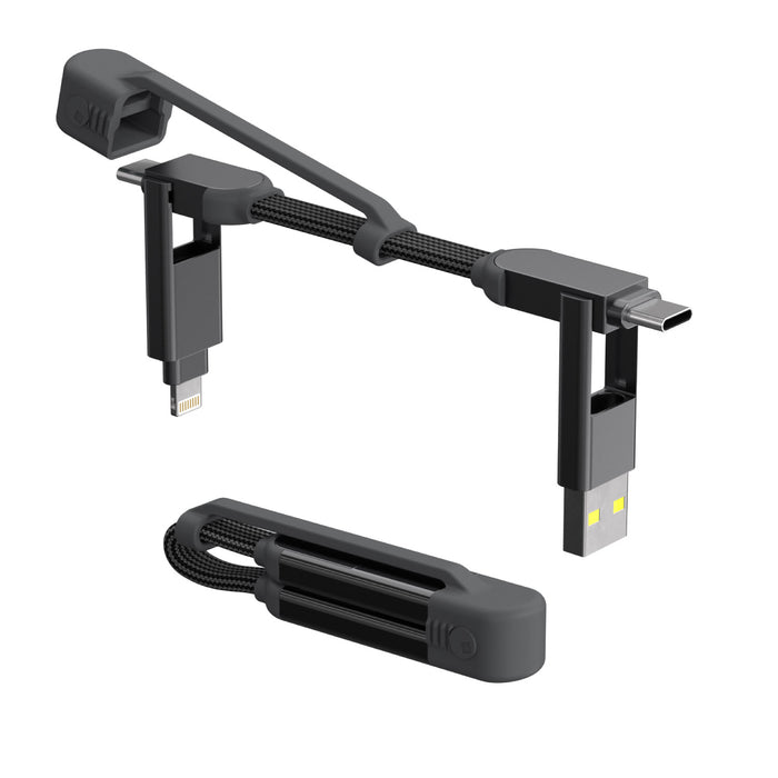 inCharge® XS - 240W, 4in1 keyring cable - inCharge® XS - 240W, 4in1 keyring cable - Lanzarote Gray - Compact gray keyring 4-in-1 charging cable with USB, Lightning, and USB-C connectors. - Rolling Square inCharge® XS - 240W, 4in1 keyring cable - Lanzarote Gray - Compact gray keyring 4-in-1 charging cable with USB, Lightning, and USB-C connectors. - Rolling Square