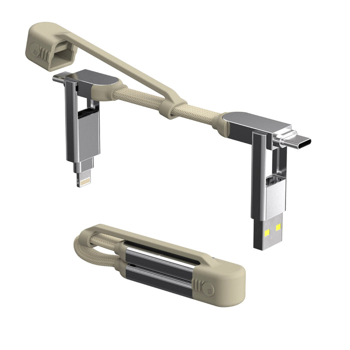 inCharge® XS - 240W, 4in1 keyring cable - inCharge® XS - 240W, 4in1 keyring cable - Lanzarote Gray - Compact Sahara Beige 4-in-1 keyring charging cable with USB and lightning connectors. - Rolling Square inCharge® XS - 240W, 4in1 keyring cable - Lanzarote Gray - Compact Sahara Beige 4-in-1 keyring charging cable with USB and lightning connectors. - Rolling Square