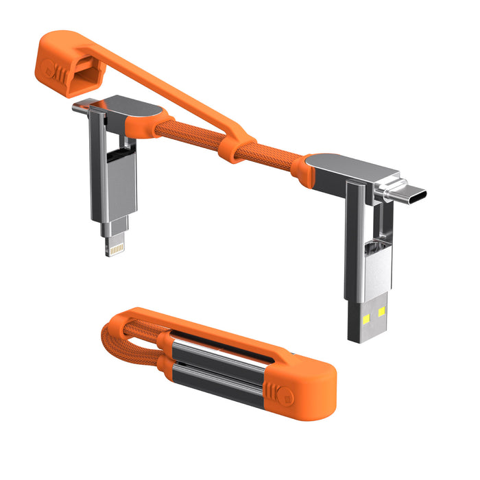 inCharge® XS - 240W, 4in1 keyring cable - inCharge® XS - 240W, 4in1 keyring cable - Lanzarote Gray - Compact orange 4-in-1 keyring charging cable with USB, USB-C, Lightning, and Micro-USB connectors. - Rolling Square inCharge® XS - 240W, 4in1 keyring cable - Lanzarote Gray - Compact orange 4-in-1 keyring charging cable with USB, USB-C, Lightning, and Micro-USB connectors. - Rolling Square