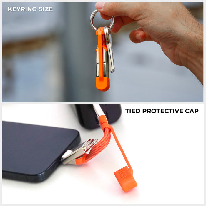 inCharge® XS - 240W, 4in1 keyring cable - inCharge® XS - 240W, 4in1 keyring cable - Lanzarote Gray - Compact orange 4-in-1 keyring charging cable with protective cap and metal keyring attachment. - Rolling Square inCharge® XS - 240W, 4in1 keyring cable - Lanzarote Gray - Compact orange 4-in-1 keyring charging cable with protective cap and metal keyring attachment. - Rolling Square