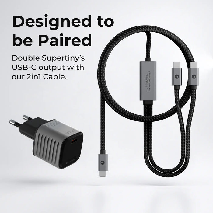 Supertiny - The smallest 65W GaN Charger and braided double USB-C to USB-C cable. - Rolling Square