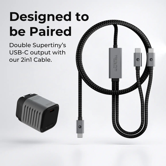 Supertiny - The smallest 65W GaN Charger and braided double USB-C to USB-C cable. - Rolling Square