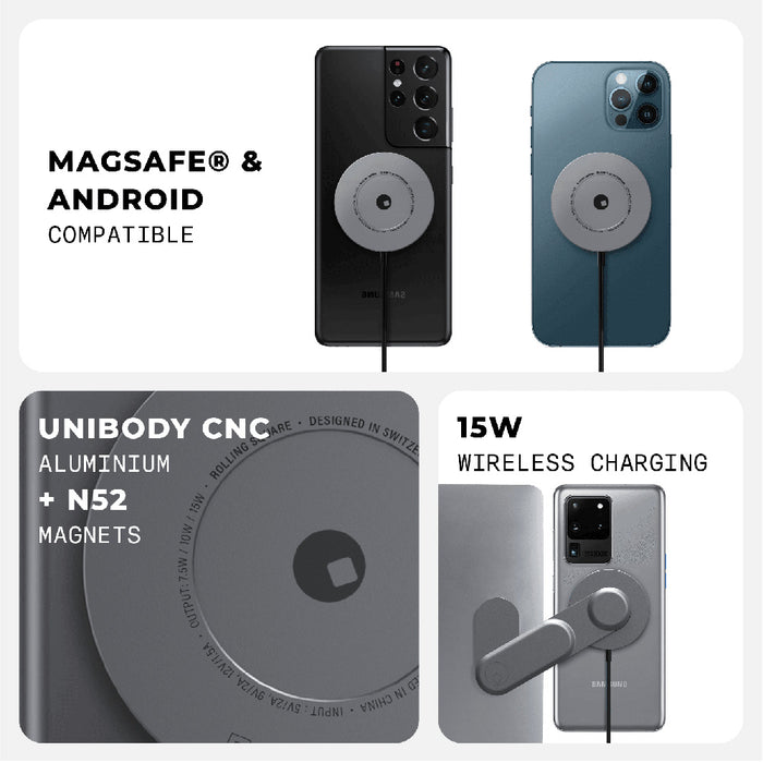 EDGE® Full Kit - Productivity magnetic kit - Carrara White - Magnetic wireless charging kit with anodized aluminum hub and 15W power, compatible with MagSafe and Android phones. - Rolling Square