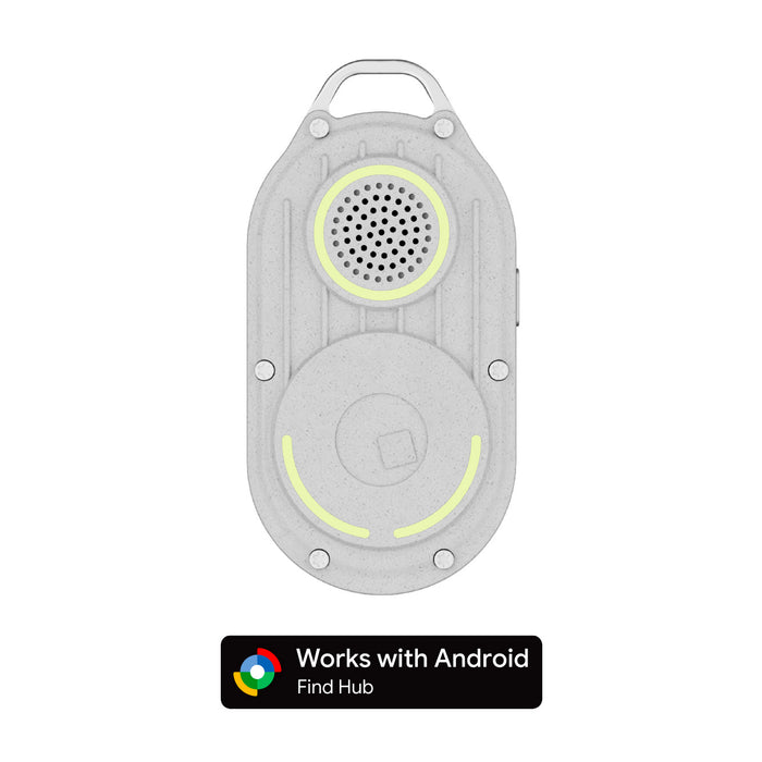 AirNotch™ Pro - Android & Apple Bluetooth tracker - Black - Apple Network - White AirNotch™ Pro Bluetooth tracker with circular speaker grille and yellow LED accents. - Rolling Square