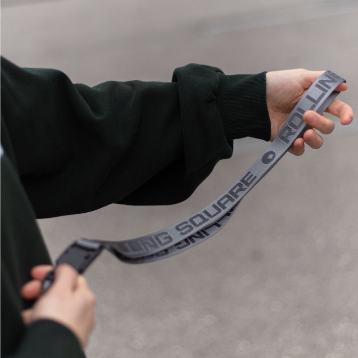 Rolling Square Lanyard - Digital ID & QR Lost Mode - Silver Fog - Silver fog Rolling Square lanyard with bold black logo text on durable woven fabric. - Rolling Square