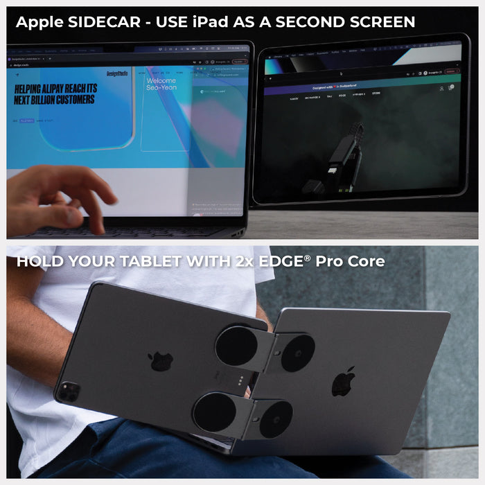 EDGE® Pro Core - MagSafe phone & tablet holder - Hyperspace Black - MagSafe-compatible EDGE Pro Core holders in Hyperspace Black and Asteroid Gray attached to iPads, positioned for dual-screen . - Rolling Square