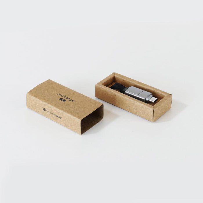 inCharge® 6 - 15W, 6in1 keyring cable - Mercury Gray - Compact Mercury Gray inCharge 6 keyring cable in eco-friendly cardboard box packaging. - Rolling Square