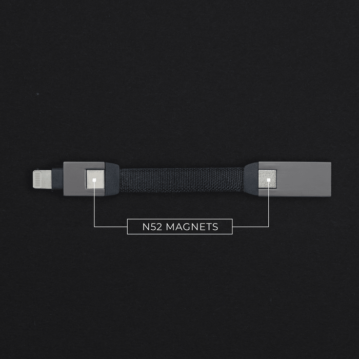 inCharge® Mini - The Smallest cable ever - USB to Lightning - Compact black inCharge Mini cable with magnetic connectors and nylon braided exterior. - Rolling Square